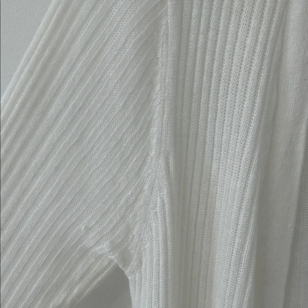 Tahari Sweater Women’s M White Linen Open Front Duster Romantic Feminine - Picture 16 of 16